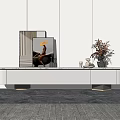 Modern Living Room TV Cabinet With White Finish Artwork Vase And Decorative Pieces