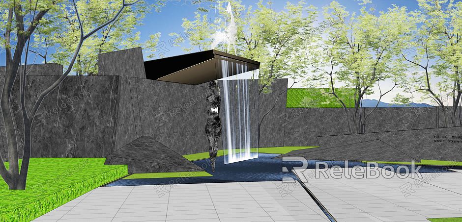 Modern Landscape Wall Demonstration Area Landscape Folding Line Landscape Wall Stacked Water Curtain Waterscape Wall model