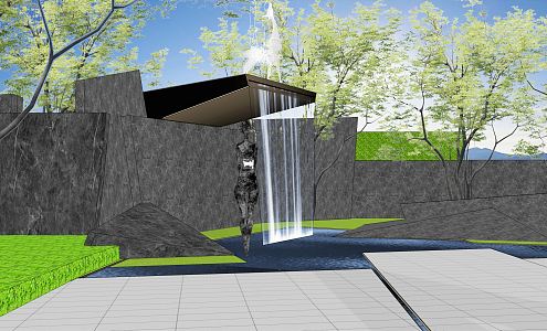 Modern Landscape Wall Demonstration Area Landscape Folding Line Landscape Wall Stacked Water Curtain Waterscape Wall 3d model