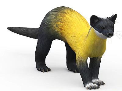 Yellow And Black Mustelid Animal With Yellow Body Black Legs And White Chin 3d model