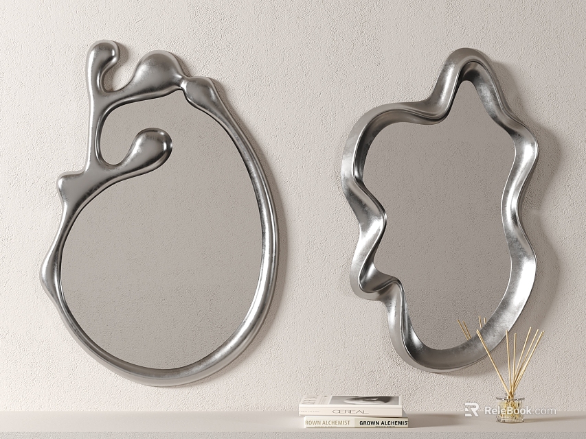 Artistic Sculptural Silver Mirror With Unique Carved Frame For Modern Wall Decor 3d model 