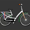 Casual Urban Bicycle with White Frame Green Orange Accents Front Black Basket and Rear Rack