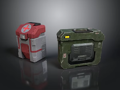 Green Military Weapon Storage Case With Red Cross Medical Box Design 3d model