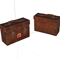 Two Vintage Brown Leather Boxes With Red Cross Emblem And Classic Storage Design