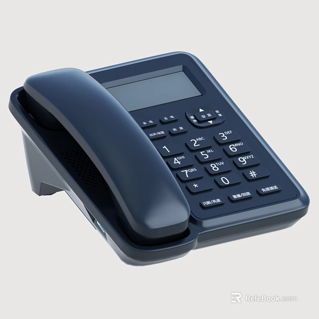 Digital Desk Landline Phone With LCD Display And Numeric Keypad Features 3d model