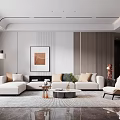 Modern Living Room Interior With Beige L Shaped Sofa Accent Chair And Decorative Painting
