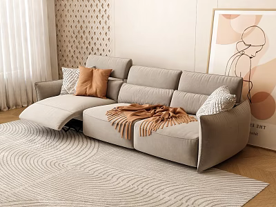 Light Gray L Shaped Three Seater Sofa With Pillows Throw Blanket And Decorative Wall 3d model