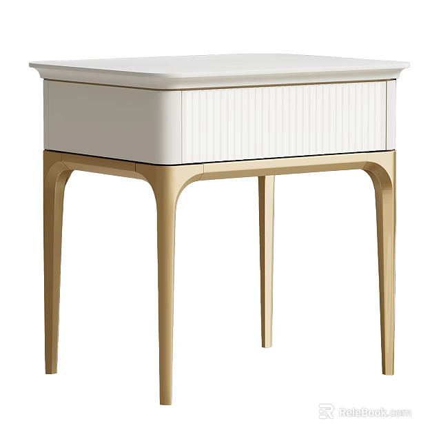 Modern Minimalist White Bedside Table With Ribbed Drawer And Light Wood Legs 3d model 