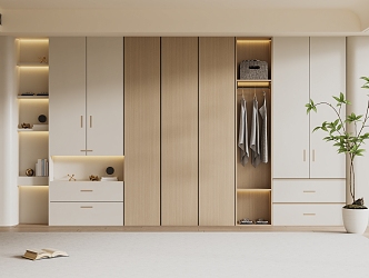 Cream Style Wardrobe Modern Wardrobe Bedroom Wardrobe Cloakroom Wardrobe Finished Wardrobe 3d model