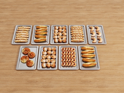 Bread baguette cake donut food dessert 3d model