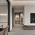 Modern Living Dining Room With TV Wall Sofa Coffee Table And Floor To Ceiling Windows