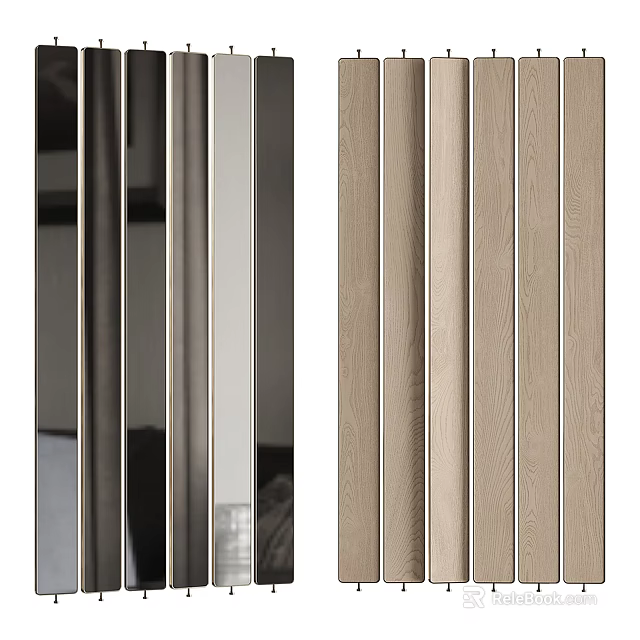 Modern Screen Design With Vertical Wooden Strips And Metal Frame Accents 3d model 