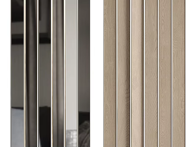 Modern Screen Design With Vertical Wooden Strips And Metal Frame Accents 3d model