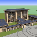 Grand Modern Classical Office Building With Beige Exterior And Circular Plaza