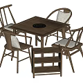Wooden Square Dining Table Set With Four Upholstered Chairs And Small Shelf 3d model