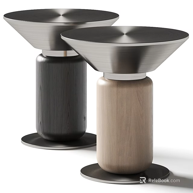 Modern Side Tables With Metal Tops And Wooden Bases In Dark And Light Tones 3d model 