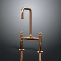 Copper Bathroom Faucet With Curved Spout Two Handles And Base On Dark Surface With Reflection