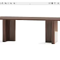 Modern Brown Black Wooden Rectangular Dining Table With Wide Solid Legs 3d model