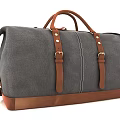 Classic Gray Canvas Duffel Bag With Brown Leather Handle Base And Shoulder Strap 3d model