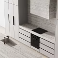Modern Kitchen Interior With White Cabinets Marble Island And Textured Wall