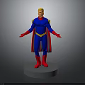 3D Superhero Character Model With Blue Costume Red Cape Yellow Belt And Red Boots