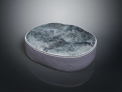 Modern Round Gray Faux Fur Pouf With Soft Plush Surface For Living Room 3d model