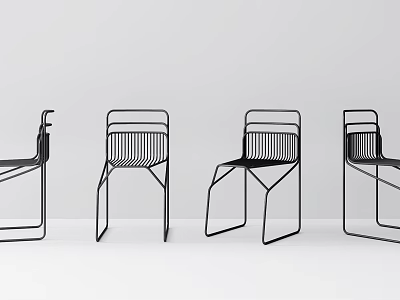 Modern Minimalist Leisure Chairs With Geometric Metal Frame And Sleek Mesh Design 3d model
