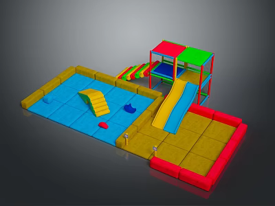 Colorful Inflatable Play Equipment With Slide Climbing Area Water Pool And Safety Padding 3d model