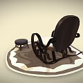 Rocking Chair with Wooden Armrests Upholstered Seat and Backrest on Brown Rug with Small Stool