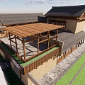 Traditional Building Exterior With Wooden Veranda Tile Roof And Earthen Walls