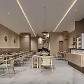 Modern Open Restaurant Interior Design With Wooden Tables Chairs Hanging Lights And Natural Light