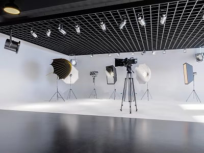 Professional Photography Studio Setup With Camera Tripod Lighting And Reflectors 3d model
