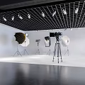 Professional Photography Studio Setup With Camera Tripod Lighting And Reflectors