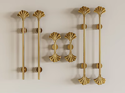Golden Decorative Furniture Handles With Ornate Designs For Cabinets And Drawers 3d model