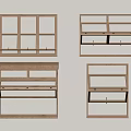 Wooden Wall Mounted Shelves With Different Designs And Storage Structures 3d model