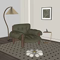 Comfortable Olive Green Leather Lounge Chair With Wooden Legs Modern Floor Lamp And Abstract Art