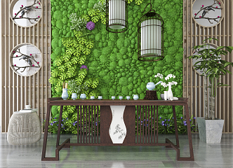 New Chinese-style Green Plant Wall Case 3d model