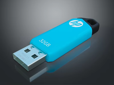 HP 32GB Blue USB Flash Drive with Keychain Hole Portable Storage Device 3d model