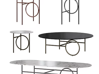 Modern Coffee Tables With Metal Frames And Marble Tops In Round Oval Shapes 3d model