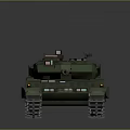 Green Military Main Battle Tank With Long Cannon Turret And Metal Tracks
