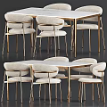 Modern Dining Table With White Tabletop Gold Metal Chairs And Upholstered Seats 3d model