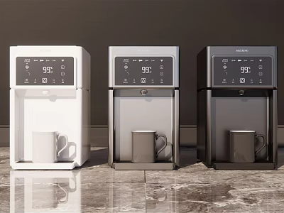 Modern Water Dispensers With Digital Temperature Display And Mugs In Front White Gray Black 3d model