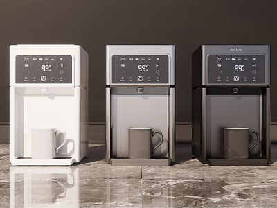 Modern Water Dispensers With Digital Temperature Display And Mugs In Front White Gray Black 3d model