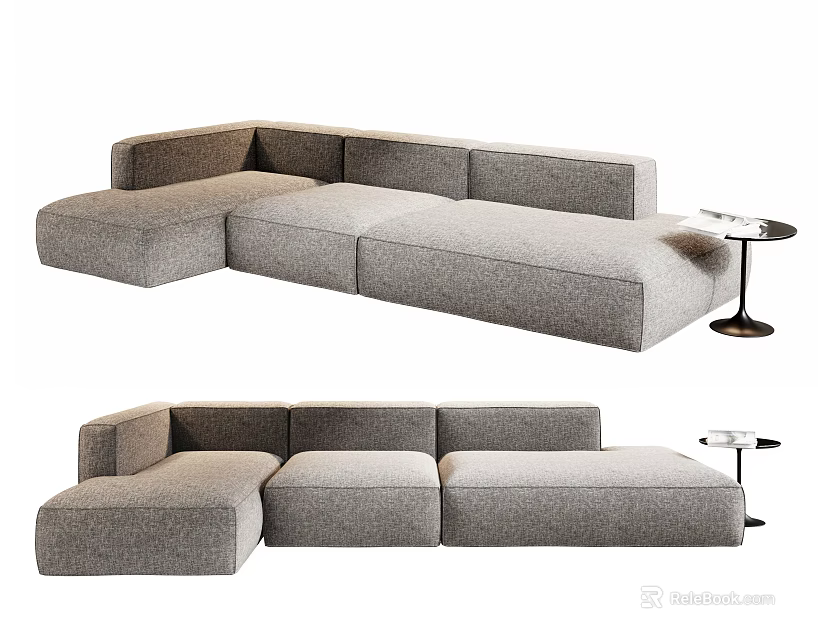 Modern Gray Sectional Sofa Upholstered Design With Side Table For Living Room 3d model
