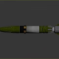 Green Military Missile Featuring Metallic Sections And Yellow Markings On Shiny Surface