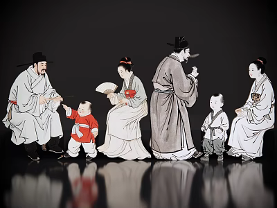 2D ancient costume ink and wash character virtual character ancient costume ink and wash family classical ink and wash character ancient painting family ancient painting character 3d model