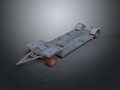 Durable Flatbed Utility Trailer With Orange Wheels And Metal Frame 3d model