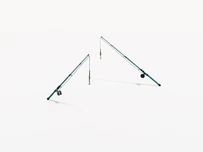 Two Blue Fishing Rods Standing With Reels Isolated On White Background 3d model