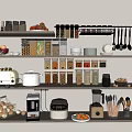 Organized Kitchen Shelves With Toaster Rice Cooker Blender And Storage Containers