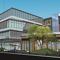 Modern Urban Commercial Complex With Multiple Buildings Green Spaces And Plaza Areas